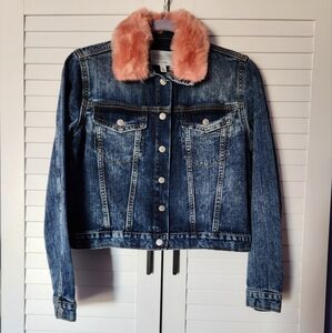Gymboree Blue Jean Jacket with Pink Faux Fur Collar